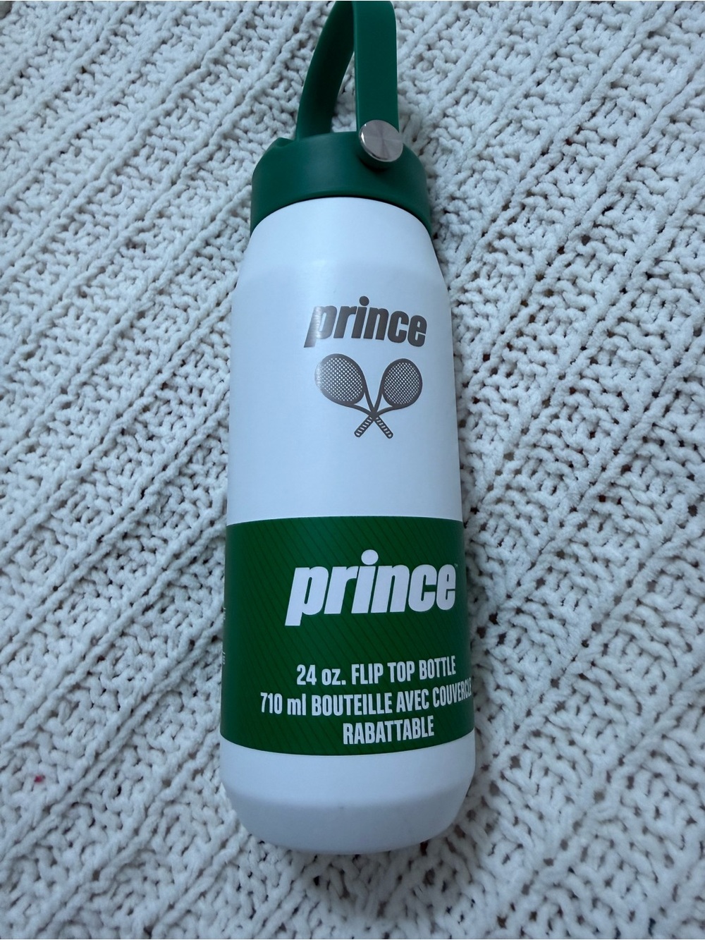 Prince White and Green Flip-Top Sports Water Bottle tennis racket graphic rare